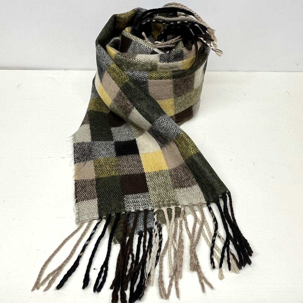 Cashmere Fringe Scarf Made in Scotland Brown and Tan 12x64in